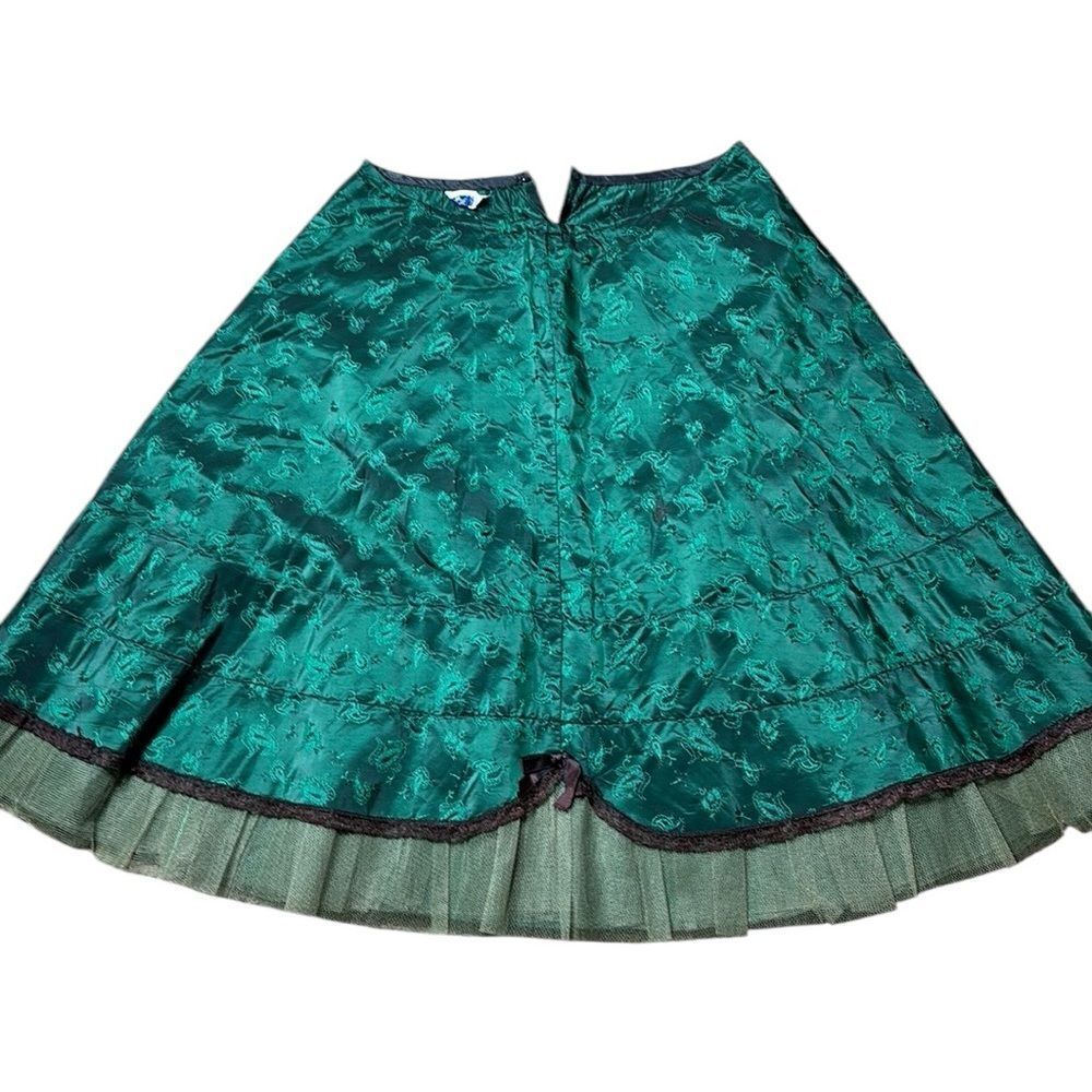Vintage cherie California western green paisley tulle coquette lace skirt small